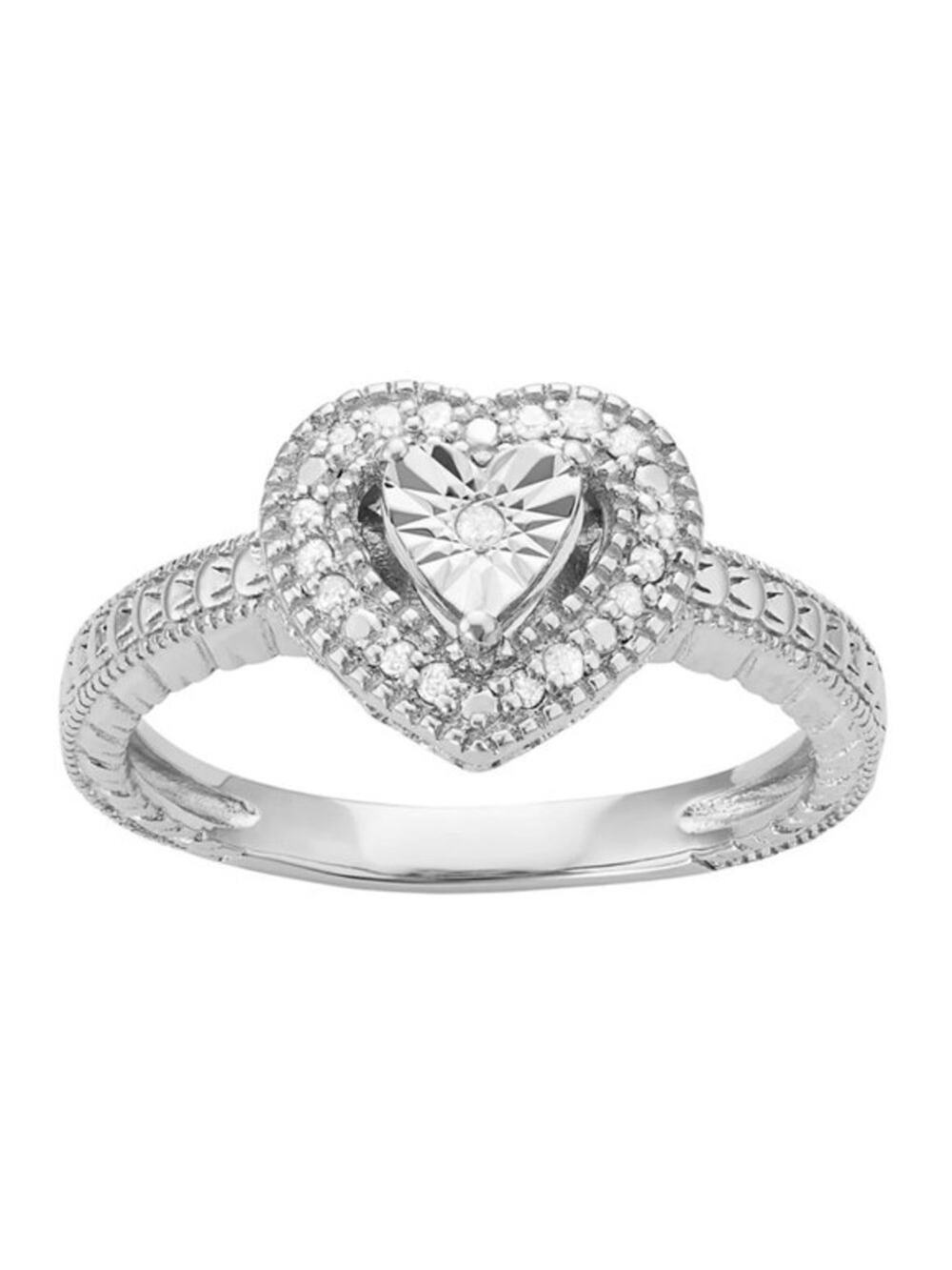 Sterling Silver 1/10 Carat T.W. Diamond Heart Halo Ring Size 7 NWT